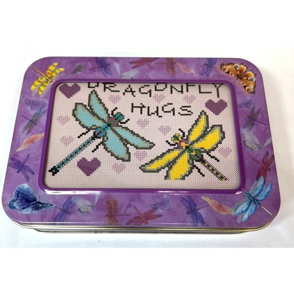Dragonfly Hugs Cross Stitch Kit In Decorative Tin Box By Cross Stitch Wonders - Picture 1 of 3